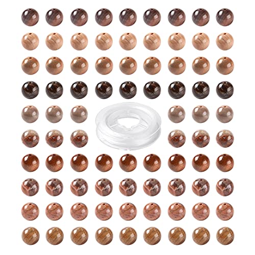 FASHEWELRY Natürliche versteinerte Holzperlen, 8 mm, runde Edelsteine, lose Perlen mit elastischem Kristallfaden für DIY-Armbänder, Halsketten, Schmuckherstellung, 100 Stück von FASHEWELRY
