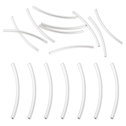 FASHEWELRY Röhrenperlen, 925er-Sterlingsilber, 25 mm, gebogene Nudelröhrenperlen, lange Metall-Abstandshalter-Perlen für Schmuckherstellung, DIY, Halsketten, Armbänder, gestapelter Armreif, 10 Stück von FASHEWELRY