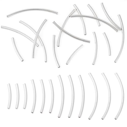 FASHEWELRY Röhrenperlen aus 925er-Sterlingsilber, 15–30 mm, gebogene Nudelrohrperlen, lange Metall-Abstandshalter, Perlen für Schmuckherstellung, DIY, Halsketten, Armbänder, gestapelter Armreif, 16 von FASHEWELRY