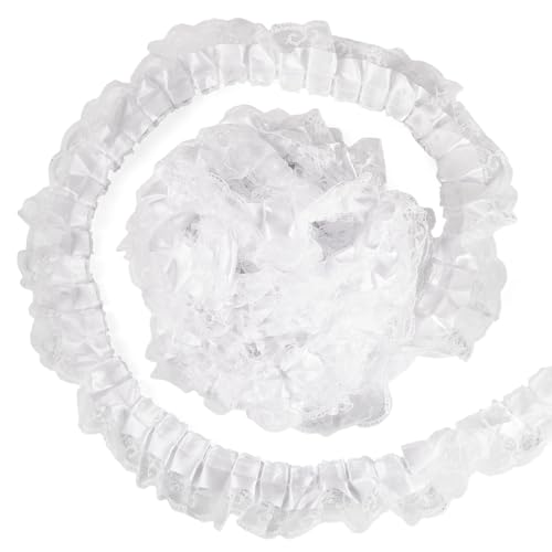 FASHEWELRY Rüschen-Spitzenborte, 2-lagig, Satin-Organza-Spitzenborte, 4,7 cm, plissiertes Rüschenband, Einfassung, Stoff für Applikationen, Nähen, Hochzeitsverzierung, DIY-Dekoration, 12,5 m, Weiß FASHEWELRY Rüschen-Spitzenborte, 2-lagig, Satin-Organza-Spitzenborte, 4,7 cm, plissiertes Rüschenband, Einfassung, Stoff für Applikationen, Nähen, Hochzeitsverzierung, DIY-Dekoration, 12,5 m, Weiß von FASHEWELRY