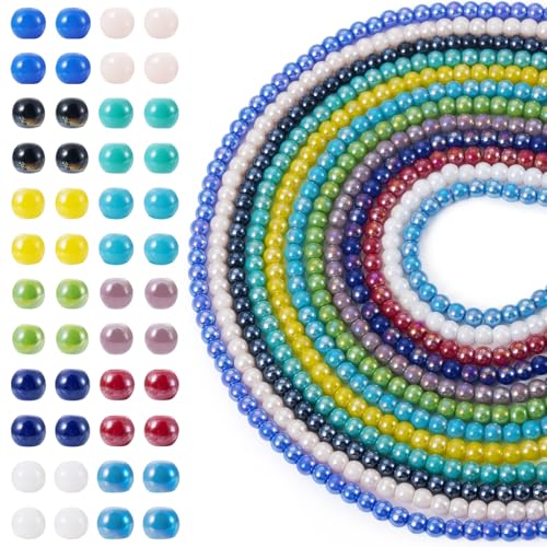 FASHEWELRY Runde galvanisierte Glasperlen, 4 mm, bunte, undurchsichtige Kristallkugeln, für DIY-Armbänder, Ohrringe, Halsketten, Schmuckherstellung, Handwerk, 1200 Stück von FASHEWELRY