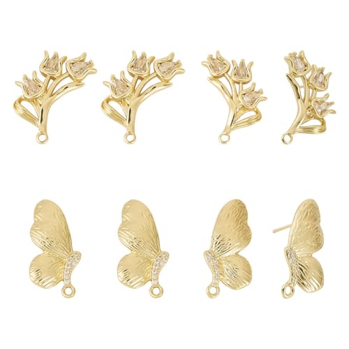 FASHEWELRY Schmetterlings-Blumen-Ohrstecker mit Schlaufe, echtes 14 Karat vergoldetes Messing, Mikro-Pavé-Fassung, klare Zirkonia, Ohrringherstellungs-Set für selbstgemachte Ohrringe FASHEWELRY Schmetterlings-Blumen-Ohrstecker mit Schlaufe, echtes 14 Karat vergoldetes Messing, Mikro-Pavé-Fassung, klare Zirkonia, Ohrringherstellungs-Set für selbstgemachte Ohrringe von FASHEWELRY