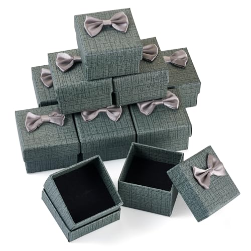 FASHEWELRY Schmuck-Geschenkboxen für Ringe, 5,15 x 5,15 x 4,25 cm, Karton, Schmuck-Präsentationsboxen mit Schleife, für Anhänger, Ohrringe, Ringe, Schmuckverpackung, 12 Stück von FASHEWELRY
