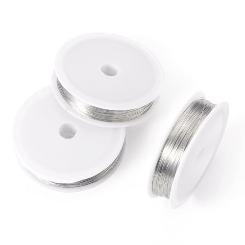 FASHEWELRY Schmuckdraht, 2 Rollen, 0,4 mm, lackiertes Eisen, Perlendraht, anlaufgeschützt, Silber-Basteldraht für Schmuckherstellung und Kunsthandwerk 0,4 mm, 50 Meter von FASHEWELRY