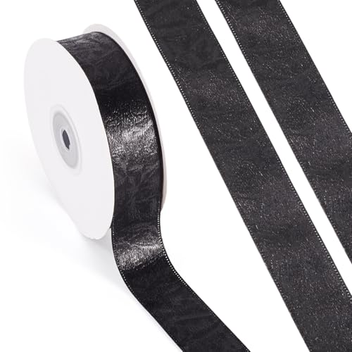 FASHEWELRY Schwarzes Satinband, Kunstleder, Polyester, 25 mm, 20 Meter, dicke Bänder für Geschenkverpackungen, Weihnachten, Geburtstag, Hochzeit, Party-Dekoration FASHEWELRY Schwarzes Satinband, Kunstleder, Polyester, 25 mm, 20 Meter, dicke Bänder für Geschenkverpackungen, Weihnachten, Geburtstag, Hochzeit, Party-Dekoration von FASHEWELRY