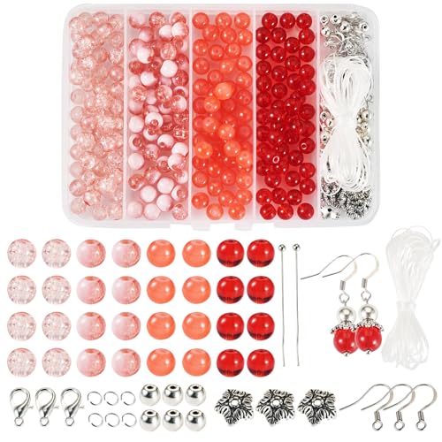 FASHEWELRY Set zur Herstellung von Glasperlen, Ohrringen, Perlen, Kappen, Karabinerverschlüssen mit elastischer Kristallschnur für selbstgemachte Ohrringe, Armbänder, Schmuckherstellung, Rot von FASHEWELRY