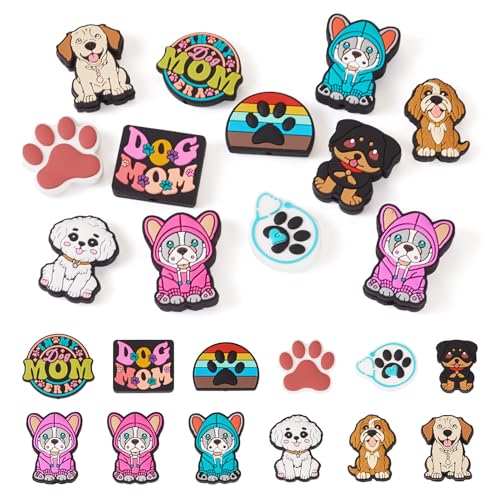FASHEWELRY Silikon-Fokal-Perlen für Hunde, halbrund, Regenbogen-Welpenpfoten, Wort, Mutter, lose Perlen, niedliche Gummi-Kugelstifte, Perlen für Schmuckherstellung, Armband, Halskette, handgefertigtes von FASHEWELRY