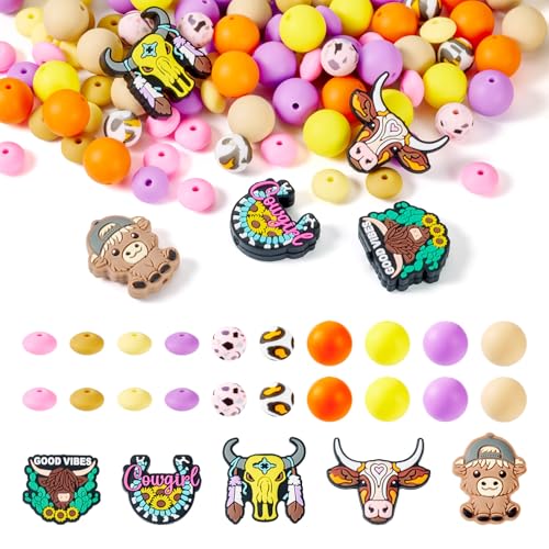 FASHEWELRY Silikonperlen im Boho-Rinder-Design, lose Perlen, Blumen, Cowboy, Rinder, Tiere, Gummi-Perlen-Set für Perlenstifte, Schlüsselanhänger, Schmuckherstellung, Armband, Halskette, handgefertigt FASHEWELRY Silikonperlen im Boho-Rinder-Design, lose Perlen, Blumen, Cowboy, Rinder, Tiere, Gummi-Perlen-Set für Perlenstifte, Schlüsselanhänger, Schmuckherstellung, Armband, Halskette, handgefertigt von FASHEWELRY