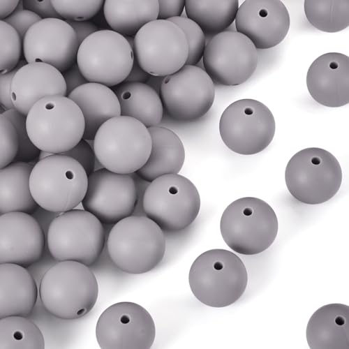FASHEWELRY Silikonperlen zur Schmuckherstellung, 15 mm, Grau, runde Gummiperlen für Schlüsselanhänger, Armbänder, Perlen, Stiftdekoration, Bastelarbeiten, 50 Stück FASHEWELRY Silikonperlen zur Schmuckherstellung, 15 mm, Grau, runde Gummiperlen für Schlüsselanhänger, Armbänder, Perlen, Stiftdekoration, Bastelarbeiten, 50 Stück von FASHEWELRY