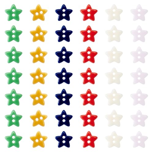 FASHEWELRY Sternknöpfe zum Basteln, 80 Stück, 2-Loch-Porzellan-Nähknöpfe, 12 x 12,5 x 2,5 mm, bunte Knöpfe zum Nähen von Kleidung, Weihnachten, Halloween, Party-Dekoration von FASHEWELRY