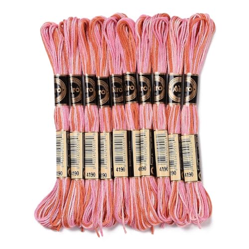 FASHEWELRY Stickgarn, 10 Knäuel, 0,5 mm, gefärbtes Kreuzstichgarn, 6-lagig, Freundschaftsarmband, Schnur für Schmuckherstellung, Armbänder, Nähen, Stricken, Nähen, Basteln, DIY (Rosa, Orange) von FASHEWELRY