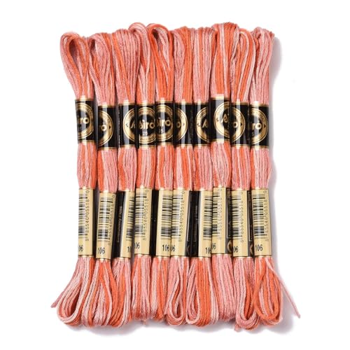 FASHEWELRY Stickgarn, 10 Knäuel, 0,5 mm, gefärbtes Kreuzstichgarn, 6-lagig, Freundschaftsarmband, Schnur für Schmuckherstellung, Armbänder, Nähen, Stricken, Nähen, Basteln, DIY (Tomate) von FASHEWELRY