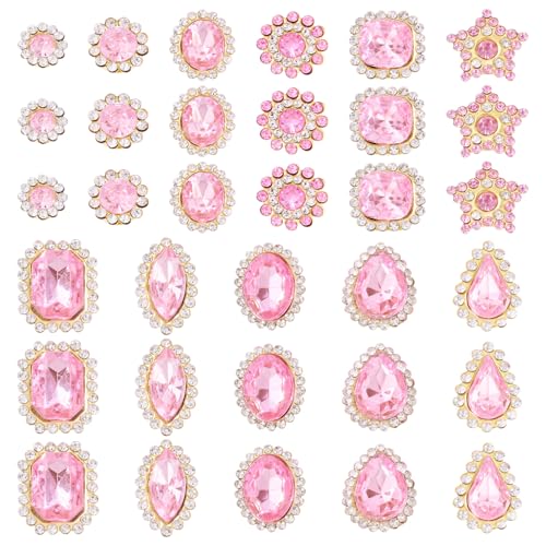 FASHEWELRY Strasssteine zum Aufnähen, gemischte Formen, große Strasssteine, flache Rückseite, zum Aufnähen auf Kristall-Edelsteine mit Metallbasis, für selbstgemachte Kostüme, Verzierungen, Rosa, 100 von FASHEWELRY