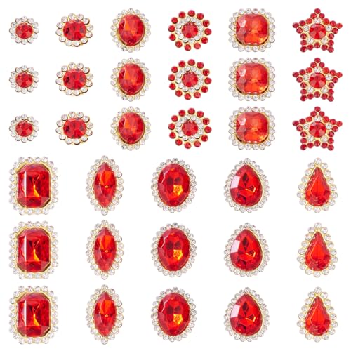 FASHEWELRY Strasssteine zum Aufnähen, gemischte Formen, große Strasssteine, flache Rückseite, zum Aufnähen auf Kristall-Edelsteine mit Metallbasis, für selbstgemachte Kostüme, Verzierungen, Rot, 100 von FASHEWELRY