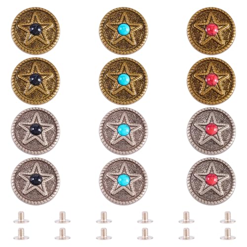 FASHEWELRY Synthetische Vintage-Knöpfe, Türkis, Schraubverschluss, 24,5 mm, flach, rund, Stern-Knöpfe, Western-Stil, Schraubverschluss, dekorativ für Kleidung, Schuhe, Gürtel, Stoffe, Nähtaschen, 12 FASHEWELRY Synthetische Vintage-Knöpfe, Türkis, Schraubverschluss, 24,5 mm, flach, rund, Stern-Knöpfe, Western-Stil, Schraubverschluss, dekorativ für Kleidung, Schuhe, Gürtel, Stoffe, Nähtaschen, 12 von FASHEWELRY