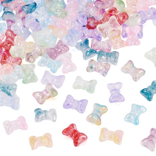 FASHEWELRY Transparente Glasperlen mit Schleife, 10 Farben, zum Backen bemalt, Kristallschleife, lose Pony-Perlen, bunte Schmetterlings-Fliege, Perlen für Armband, Halskette, Schmuckherstellung, 100 FASHEWELRY Transparente Glasperlen mit Schleife, 10 Farben, zum Backen bemalt, Kristallschleife, lose Pony-Perlen, bunte Schmetterlings-Fliege, Perlen für Armband, Halskette, Schmuckherstellung, 100 von FASHEWELRY