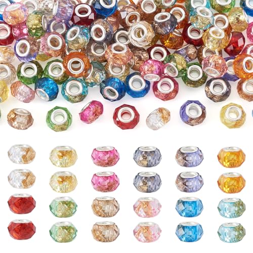 FASHEWELRY Transparente Kunstharz-Rondelle-Perlen, europäische Perlen, großes Loch, facettiert, lose Abstandshalter mit Goldfolie, für DIY-Armbänder, Schmuckherstellung, 84 Stück von FASHEWELRY