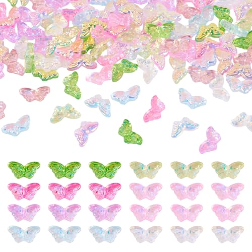 FASHEWELRY Transparente Schmetterlings-Glasperlen, AB-farbig, Kristall-Abstandshalter, bunte Schmetterlingspony-Perlen für Armband, Halskette, Schmuckherstellung, 120 Stück von FASHEWELRY