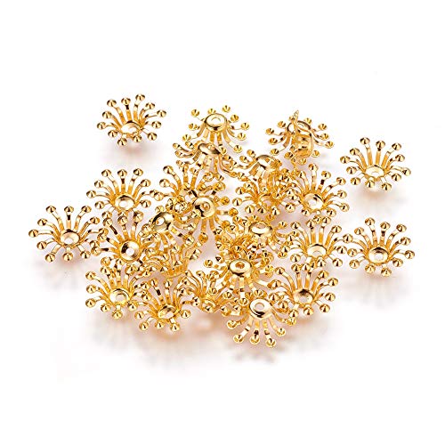Fashewelry 100 Stück goldene Blumen-Abstandshalter-Perlenkappen, Metallkegel, Endkappen, 12 ~ 14 x 3,5 mm, für Schmuckherstellung, Loch: 1,5 mm von FASHEWELRY