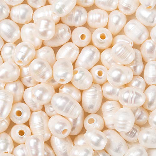 Fashewelry 100 Stück Natürliche Perlen Muschelfarbe Oval Zuchtperlen Lose Perlen 7~10mm für DIY Halskette Armband Ohrringe Schmuckherstellung von FASHEWELRY