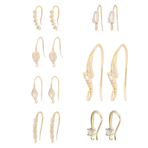 Fashewelry 14 Karat Gold Zirkonia Ohrringhaken 7 Stile Französische Ohrhaken Fischdrähte mit baumelnder Schlaufe für Frauen Mädchen DIY Ohrring Schmuckherstellung Pin: 0,7 ~ 0,9 mm von FASHEWELRY