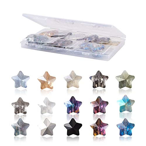 Fashewelry 150 Stück facettierte Sternperlen in verschiedenen Farben transparent Kristall himmlische Stern Pentagramm Perlen 13 x 13,5 mm für DIY Schmuckherstellung von FASHEWELRY