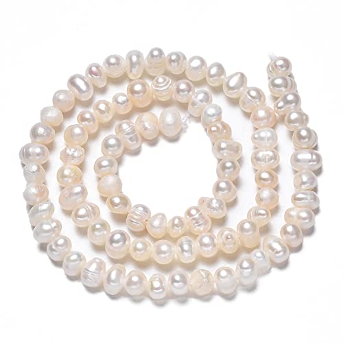 Fashewelry 2 Stränge 4 ~ 5 mm natürliche Perlen Kartoffel runde weiße Süßwasser-Zuchtperlen ca. 80 Stück/Strang für DIY-Halsketten, Armbänder, Ohrringe, Schmuckherstellung von FASHEWELRY