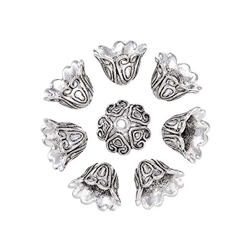 Fashewelry 20 Stück Antik Silber Blume Spacer Perlenkappen Tibetische Metall Perlen Endkappe 15 x 11 mm für Schmuckherstellung Loch: 2 mm von FASHEWELRY