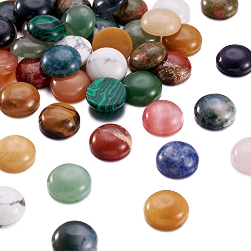 Fashewelry 50 Stück Cabochon-Perlen, halbrund, 14 mm, flache Rückseite, Edelstein-Chakra-Heilkristall-Fahrerhausabdeckungen, zufällige gemischte Stile für die Schmuckherstellung von FASHEWELRY