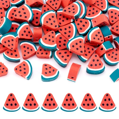 Fashewelry 50 Stück handgefertigte Polymer-Ton-Wassermelonen-Perlen, rote schöne Früchte, lose Abstandshalter, 9,5 ~ 10,5 mm, für DIY-Schmuckherstellung, Loch: 1,8 mm Fashewelry 50 Stück handgefertigte Polymer-Ton-Wassermelonen-Perlen, rote schöne Früchte, lose Abstandshalter, 9,5 ~ 10,5 mm, für DIY-Schmuckherstellung, Loch: 1,8 mm von FASHEWELRY