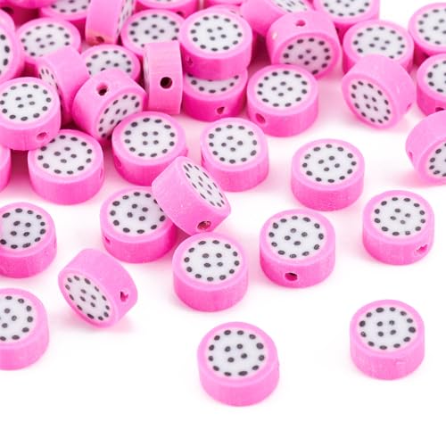 Fashewelry 50 Stück handgefertigte Pitaya-Perlen aus Modelliermasse, Hot Pink, schöne Früchte, lose Abstandshalter, 10 x 5 mm, für DIY-Schmuckherstellung, Loch: 1,6 mm von FASHEWELRY