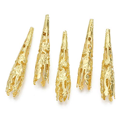 Fashewelry 500 Stück goldene filigrane Blumen-Abstandshalter Perlenkappen tibetische Metallkegel Perlen-Endkappen 42 x 8 mm für Schmuckherstellung von FASHEWELRY