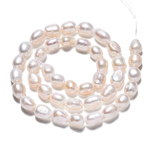 Fashewelry 8 ~ 10 mm weiße Süßwasser-Zuchtperlen lose Perlen ca. 39 ~ 40 Stück / Strang für DIY Halskette Armband Ohrringe Schmuckherstellung von FASHEWELRY