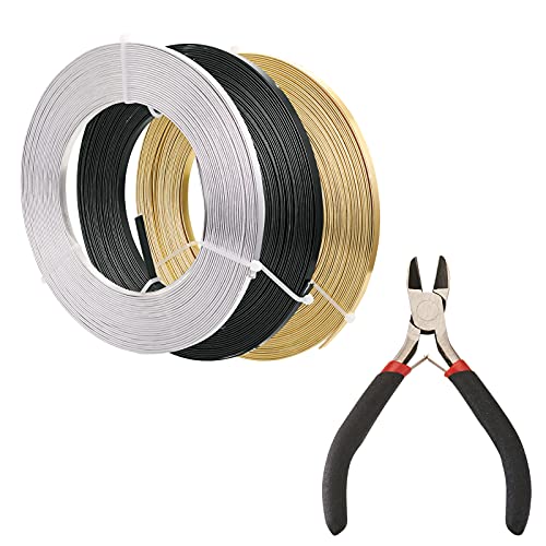 Fashewelry Flachdraht, Aluminium, 5 mm breit, biegbar, 18 Gauge, mit Seitenschneidezange, für Lünette, Modellierung, Anker, Schmuckherstellung, Edelstein-Metallwickel, 24 m, 3 Farben von FASHEWELRY