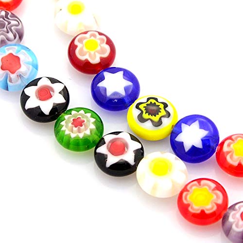 Fashewelry Kleine Millefiori-Glasperlen, flach, rund, Abstandshalter, gemischte Farben, Münzscheibe, Mosaik, Glas, lose Perlen, handgefertigt, Blumenmuster, Lampwork-Perlen für Schmuckherstellung, 260 von FASHEWELRY