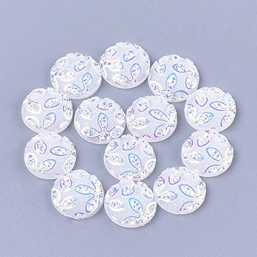 Fashewelry Runde Cabochons mit flacher Rückseite, Kunstharz, Kamee, 12 mm, funkelnde, weiße, ungebohrte Deko-Perlen mit Blumenmuster für Bastelarbeiten, Schmuckherstellung, 100 Stück von FASHEWELRY