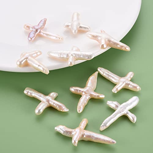 Fashewelry natürliche Keshi-Kreuz-Perlen, Süßwasser-Zuchtperlen ohne Loch, für Schmuckherstellung, ca. 31-48 mm, 5 Stück von FASHEWELRY