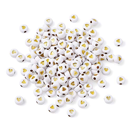 Fashewery, etwa 365 Stück, 7 mm, weiße Acrylperlen, flach, rund mit goldenem Herz, plattiert, Abstandshalter für Halsketten, Armbänder, Basteln, Schmuckherstellung Fashewery, etwa 365 Stück, 7 mm, weiße Acrylperlen, flach, rund mit goldenem Herz, plattiert, Abstandshalter für Halsketten, Armbänder, Basteln, Schmuckherstellung von FASHEWELRY