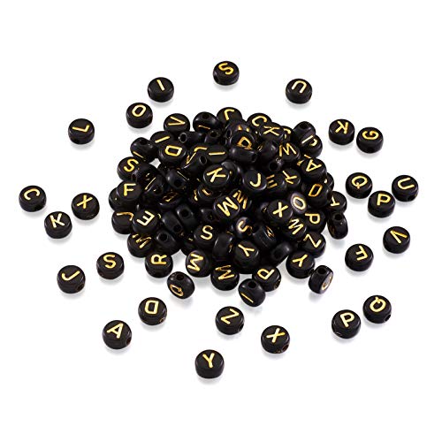 Fashewlery 370 Stück schwarze flache runde Acryl-Buchstabenperlen 7 mm A-Z Abstandshalter lose Perlen mit goldenem Alphabet überzogen für Halsketten, Armbänder, DIY Schmuckherstellung Fashewlery 370 Stück schwarze flache runde Acryl-Buchstabenperlen 7 mm A-Z Abstandshalter lose Perlen mit goldenem Alphabet überzogen für Halsketten, Armbänder, DIY Schmuckherstellung von FASHEWELRY