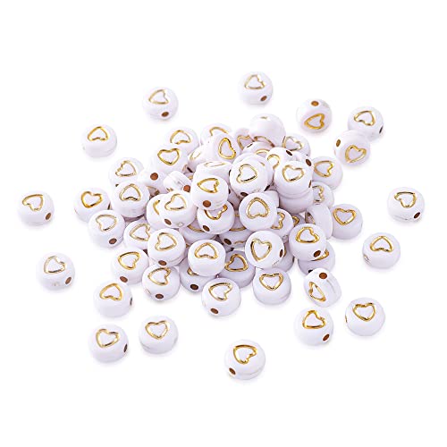 Fashewries, 200 Stück 7 mm weiße Acrylperlen flach rund mit goldenem Herz überzogene Abstandshalter Perlen für Armband Halskette DIY Schmuckherstellung Fashewries, 200 Stück 7 mm weiße Acrylperlen flach rund mit goldenem Herz überzogene Abstandshalter Perlen für Armband Halskette DIY Schmuckherstellung von FASHEWELRY