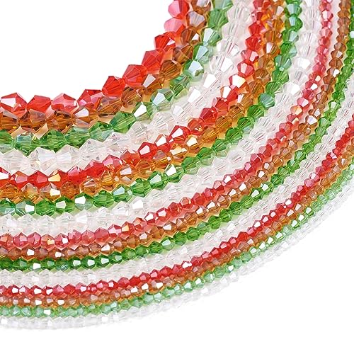 Glasperlen mit weihnachtlichem Thema, 16 Stränge, galvanisierte Glasperlen, AB-Farbe, facettiert, Doppelkegel, lose Perlen für Schmuckherstellung, Basteln, Rot, Grün, 1200 Stück Glasperlen mit weihnachtlichem Thema, 16 Stränge, galvanisierte Glasperlen, AB-Farbe, facettiert, Doppelkegel, lose Perlen für Schmuckherstellung, Basteln, Rot, Grün, 1200 Stück von FASHEWELRY