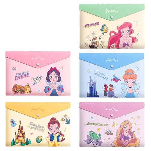 FASHION YO 5 Kunststoffhüllen A4, 5 verschiedene Designs, Kunststoff-Ordner mit Druckknopfverschluss, leichte Brieftaschen für Dokumente, Büro, Schule, Organisation für Kinder und Erwachsene von FASHION YO