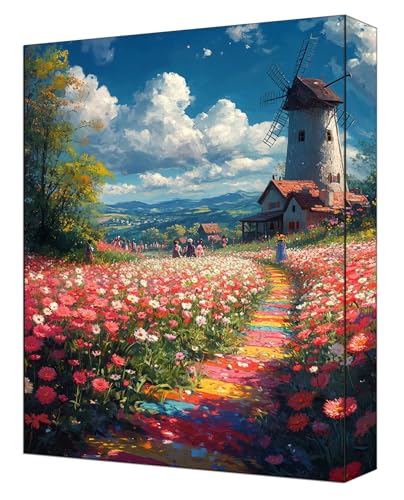 Malen nach Zahlen Erwachsene Set, DIY Malen Nach Zahlen Blumen mit 3 Pinseln und Acrylfarben, Knitterfreie Leinwand 30 x 40cm, Paint by Numbers für Erwachsene Ohne Rahmen, Wohndeko Landschaft G-324 von FASLQQAA