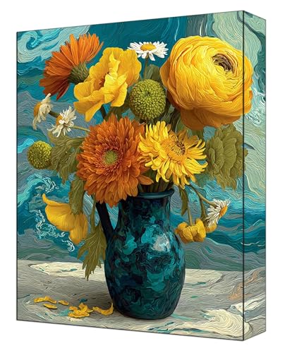 Malen nach Zahlen Erwachsene Set, DIY Malen Nach Zahlen Blumen mit 3 Pinseln und Acrylfarben, Knitterfreie Leinwand 30 x 40cm, Paint by Numbers für Erwachsene Ohne Rahmen, Wohndeko Sonnenblume G-357 von FASLQQAA