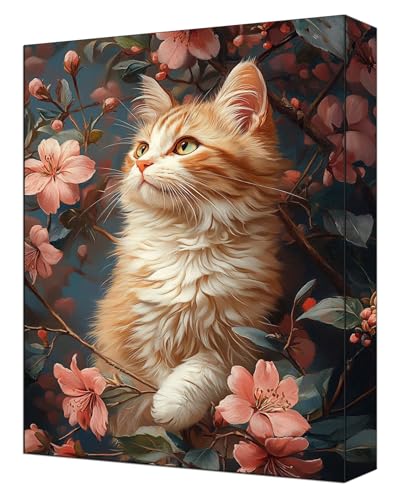 Malen nach Zahlen Erwachsene Set, DIY Malen Nach Zahlen Blumen mit 3 Pinseln und Acrylfarben, Knitterfreie Leinwand 90 x 120cm, Paint by Numbers für Erwachsene Ohne Rahmen, Heimdekoration Katze G-338 von FASLQQAA