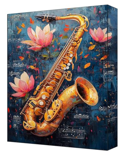 Malen nach Zahlen Erwachsene Set, DIY Malen Nach Zahlen Blumen mit 3 Pinseln und Acrylfarben, Knitterfreie Leinwand 90 x 120cm, Paint by Numbers für Erwachsene Ohne Rahmen Musikinstrumente G-330 von FASLQQAA