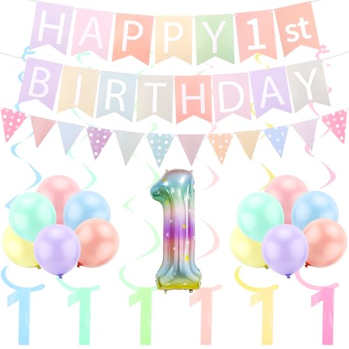 FASOTY 1. Geburtstag Dekorationen für Mädchen Pastell Macaron Nummer 1 Ballon vorbespannt Pastell Happy 1st Birthday Banner und Tringle Flag First Party Dekorationen für Mädchen FASOTY 1. Geburtstag Dekorationen für Mädchen Pastell Macaron Nummer 1 Ballon vorbespannt Pastell Happy 1st Birthday Banner und Tringle Flag First Party Dekorationen für Mädchen von FASOTY