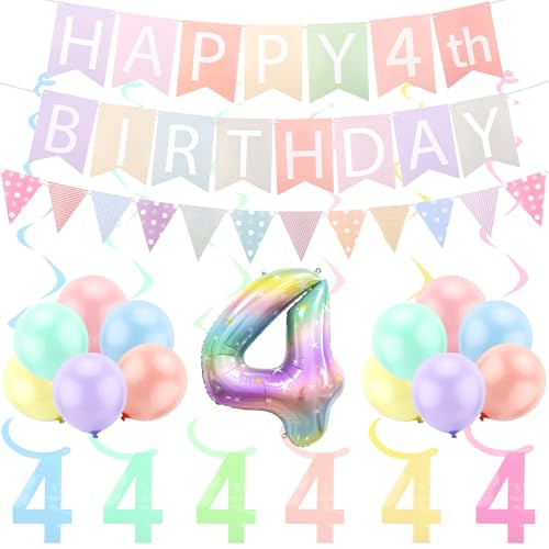 FASOTY 4. Geburtstag Dekorationen für Mädchen Pastell Macaron Nummer 4 Ballon vorbespannt Pastell Happy 4th Birthday Banner und Tringle Flag 4 Jahre alte Mädchen Party Dekorationen Supplies FASOTY 4. Geburtstag Dekorationen für Mädchen Pastell Macaron Nummer 4 Ballon vorbespannt Pastell Happy 4th Birthday Banner und Tringle Flag 4 Jahre alte Mädchen Party Dekorationen Supplies von FASOTY