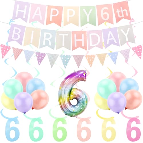 FASOTY 6. Geburtstag Dekorationen für Mädchen Pastell Macaron Nummer 6 Ballon vorbespannt Pastell Happy 6th Birthday Banner und Tringle Flag 6 Jahre alte Mädchen Party Dekorationen Supplies FASOTY 6. Geburtstag Dekorationen für Mädchen Pastell Macaron Nummer 6 Ballon vorbespannt Pastell Happy 6th Birthday Banner und Tringle Flag 6 Jahre alte Mädchen Party Dekorationen Supplies von FASOTY