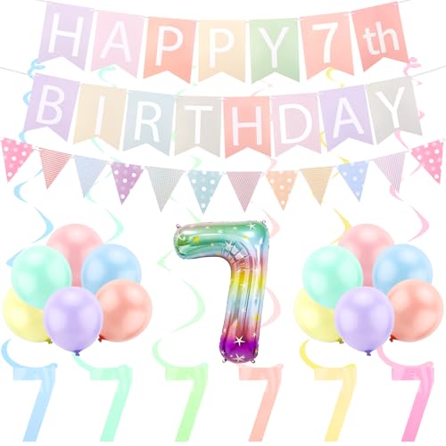 FASOTY 7. Geburtstag Dekorationen für Mädchen Pastell Macaron Nummer 7 Ballon vorbespannt Pastell Happy 7th Birthday Banner und Tringle Flag 7 Jahre alte Mädchen Party Dekorationen Supplies FASOTY 7. Geburtstag Dekorationen für Mädchen Pastell Macaron Nummer 7 Ballon vorbespannt Pastell Happy 7th Birthday Banner und Tringle Flag 7 Jahre alte Mädchen Party Dekorationen Supplies von FASOTY
